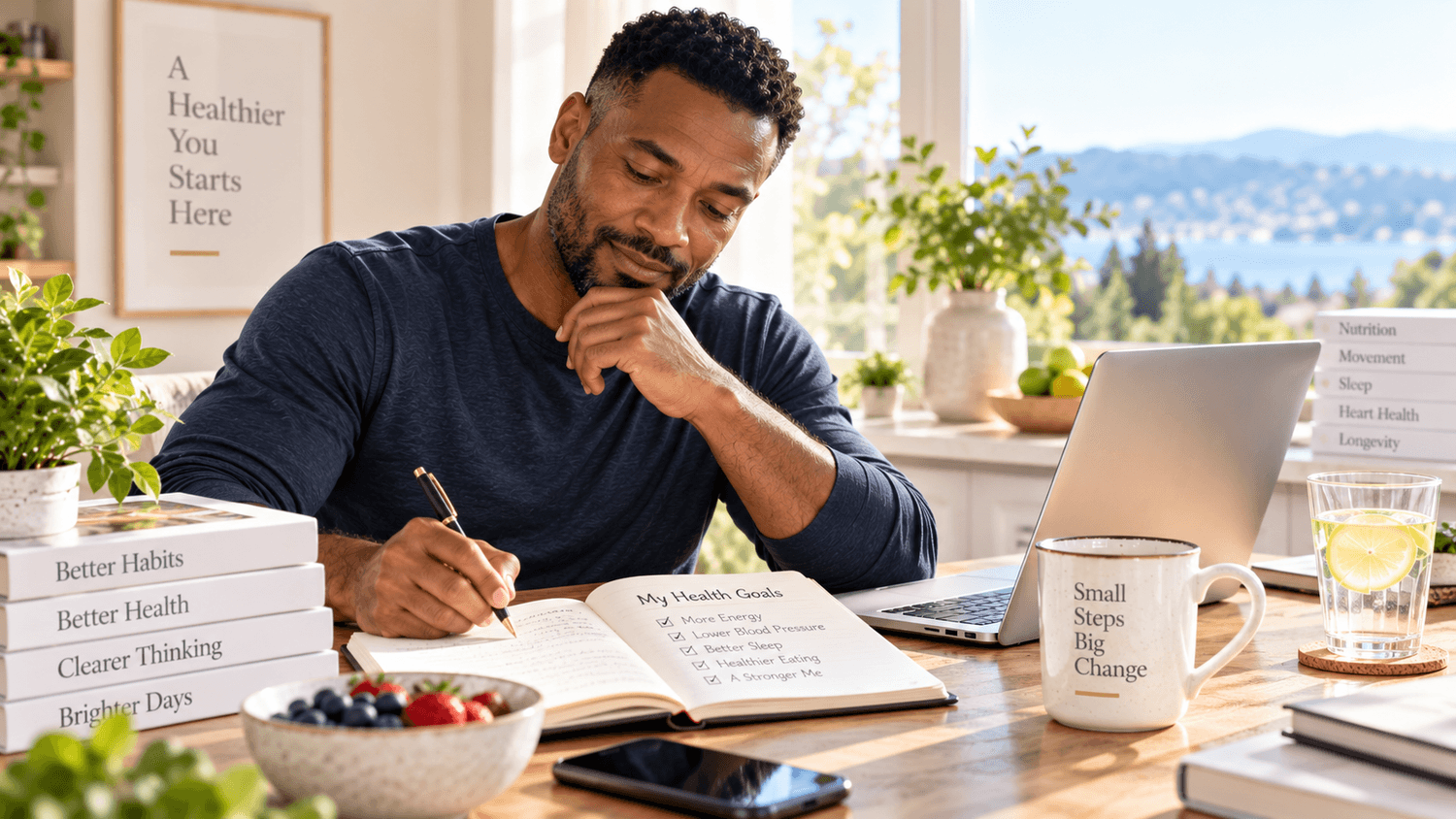 Man reviewing his health goals and choosing where to begin