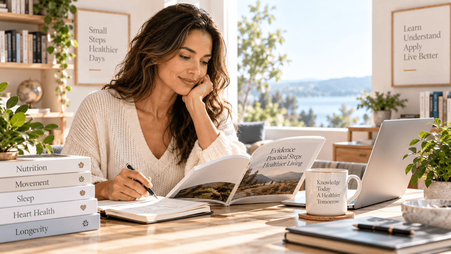 Woman reading evidence-informed health education at home