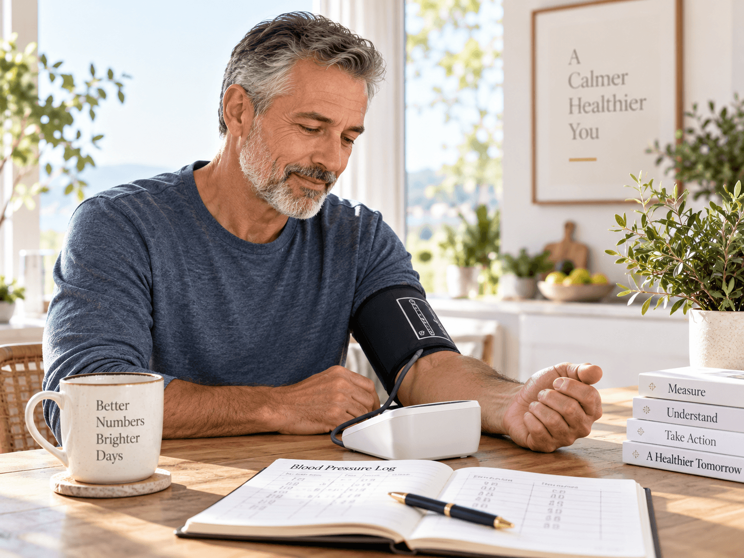 Man measuring his blood pressure at home