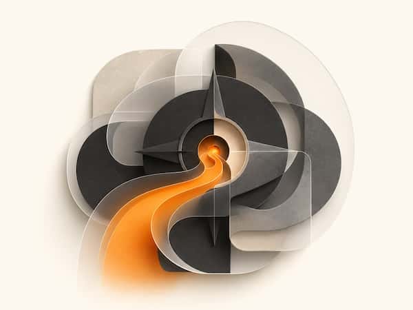 Abstract compass and orange pathway representing hidden professional value becoming clear