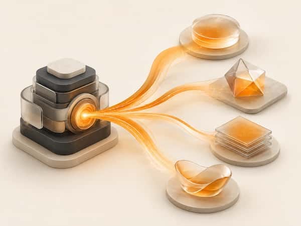 Abstract orange pathways branching outward from a single point, representing one body of expertise deployed across multiple channels