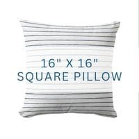 a 16-inch square white coastal throw pillow with thin blue stripes in coastal style