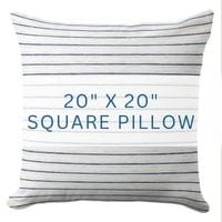 a 20-inch square white coastal throw pillow with thin blue stripes in coastal style
