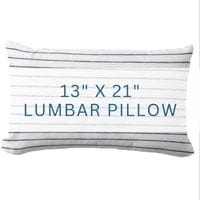 a 13x21 inch lumbar white coastal throw pillow with thin blue stripes in coastal style