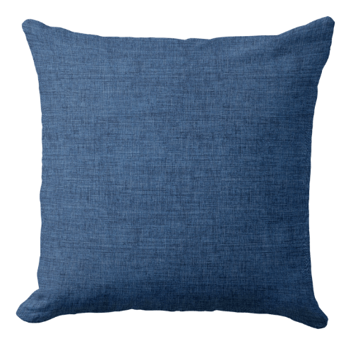 A blue throw pillow featuring a linen texture in mid-blue color