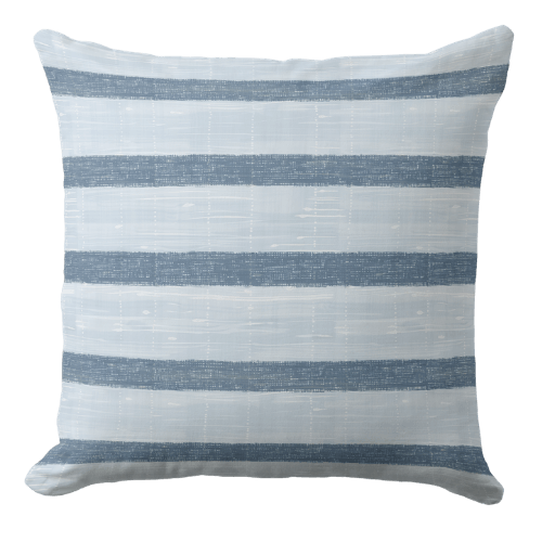 A modern blue throw pillow featuring a blu-on-blue thick stripes pattern with a subtle linen texture.