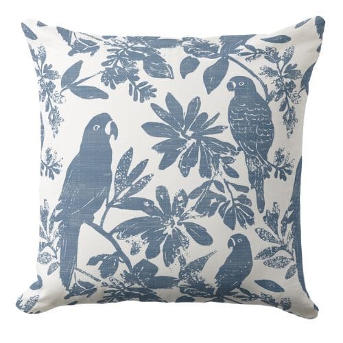 A blue in white throw pillow in a beach coastal style.