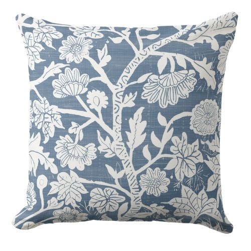A muted indigo/navy blue throw pillow in a modern style.