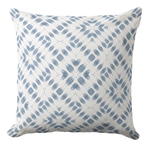 A blue throw pillow featuring a linen texture in mid-blue color