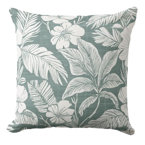 A palm tree throw pillow in dark blue and white in coastal stylecolor