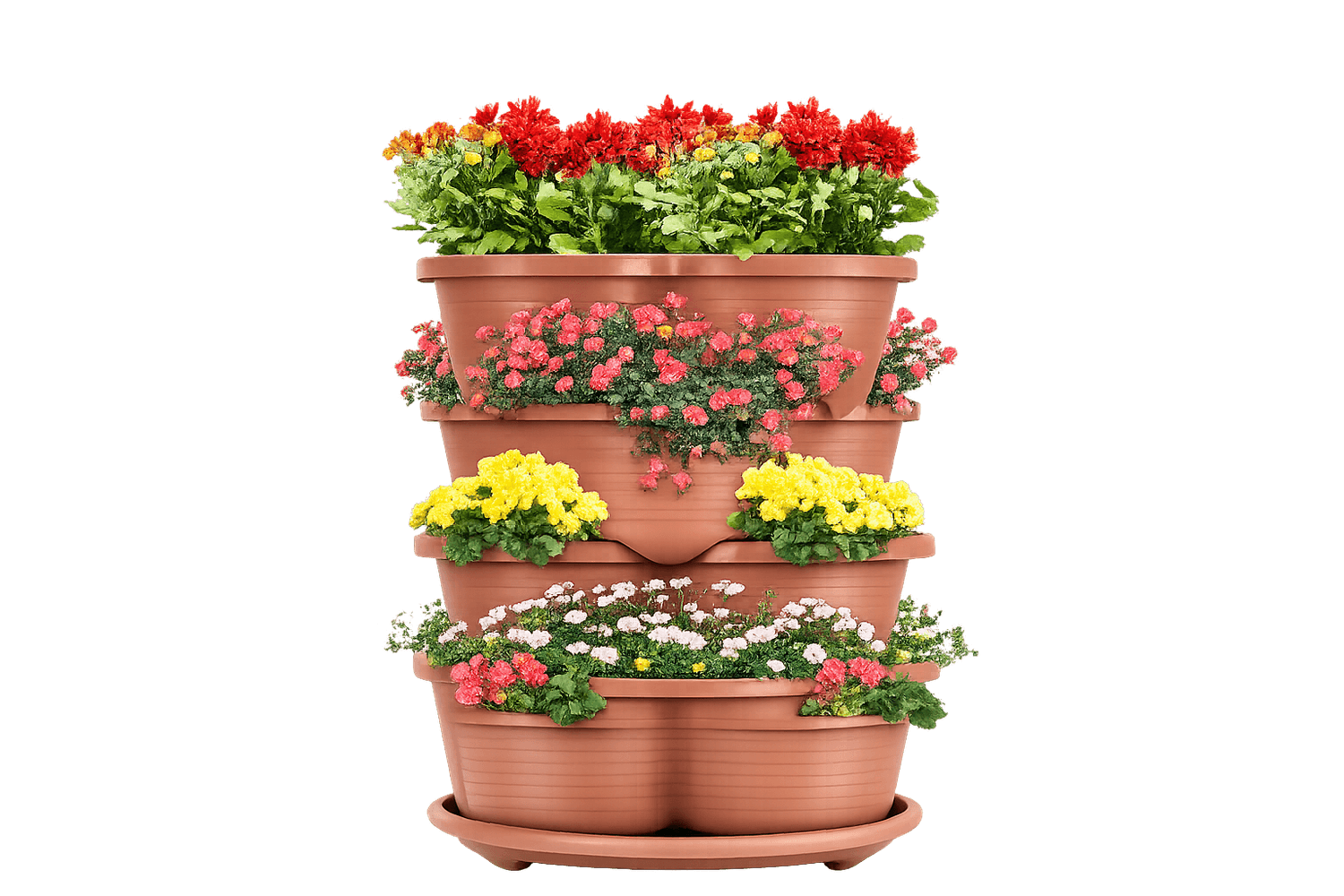 VIVOSUN stacking tiered planter with colorful flowers