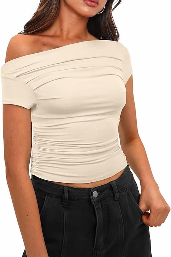 Light Beige Off Shoulder Top