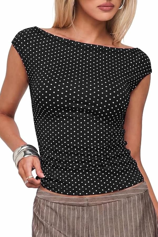 Polka Dot Off Shoulder Top