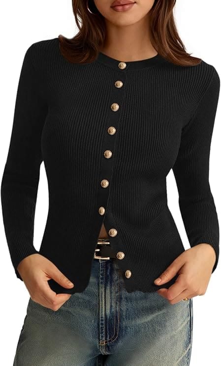 Top Rated Amazon Ribbed knit Cardigan in black