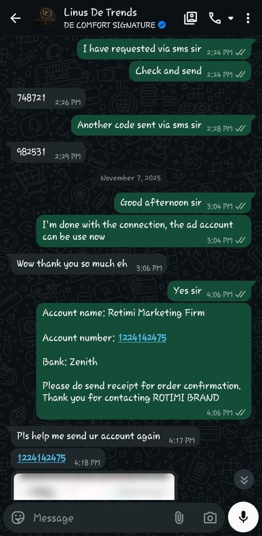 WhatsApp feedback from Scilla Foods