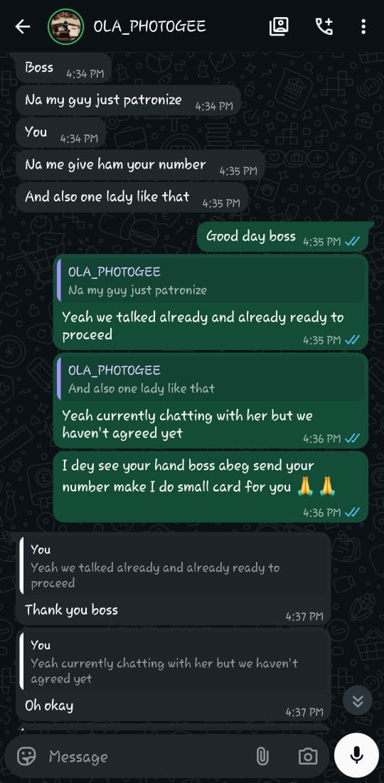 WhatsApp feedback from Ola Photogee