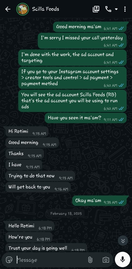 WhatsApp feedback from Linus De Trends