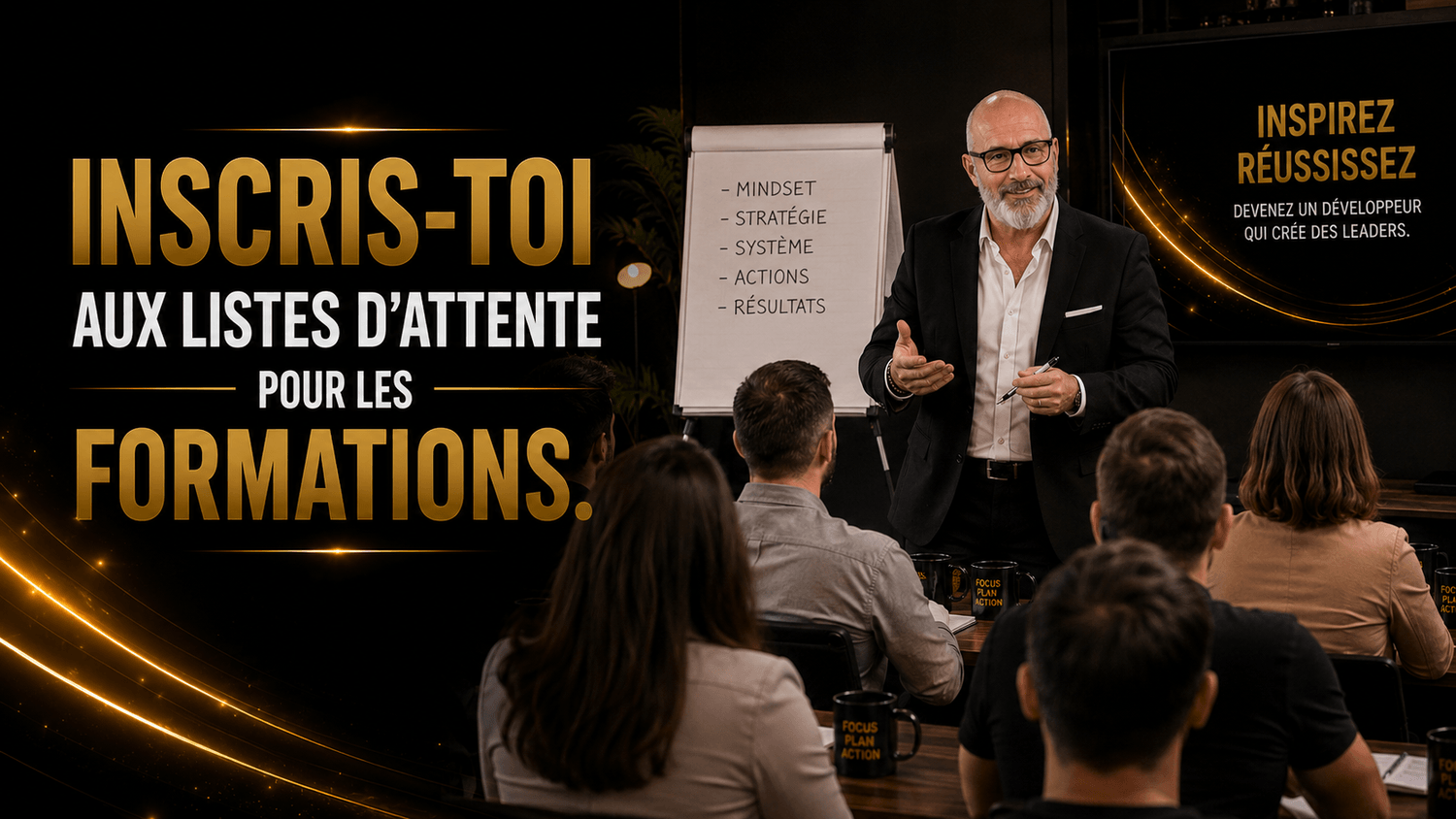 L’image indique : « Inscris-toi sur la liste d’attente pour découvrir les formations sur le MLM immobilier proposées par Christophe Bouquet, auteur du livre Les 15 lois du MLM immobilier. »
