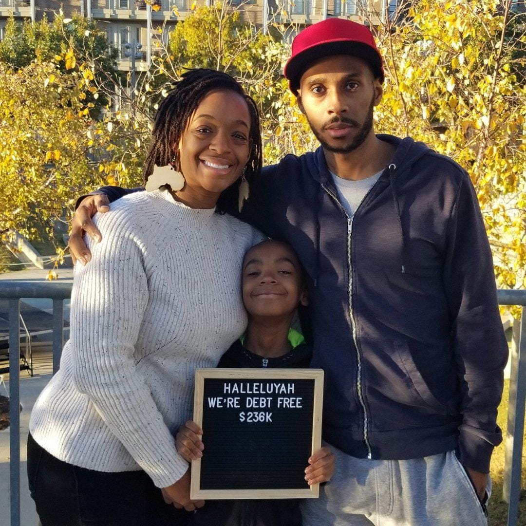 Bankroll Freedom course creator Naheem B. Houston (Saint Naheem) and his family celebrating being debt-free.