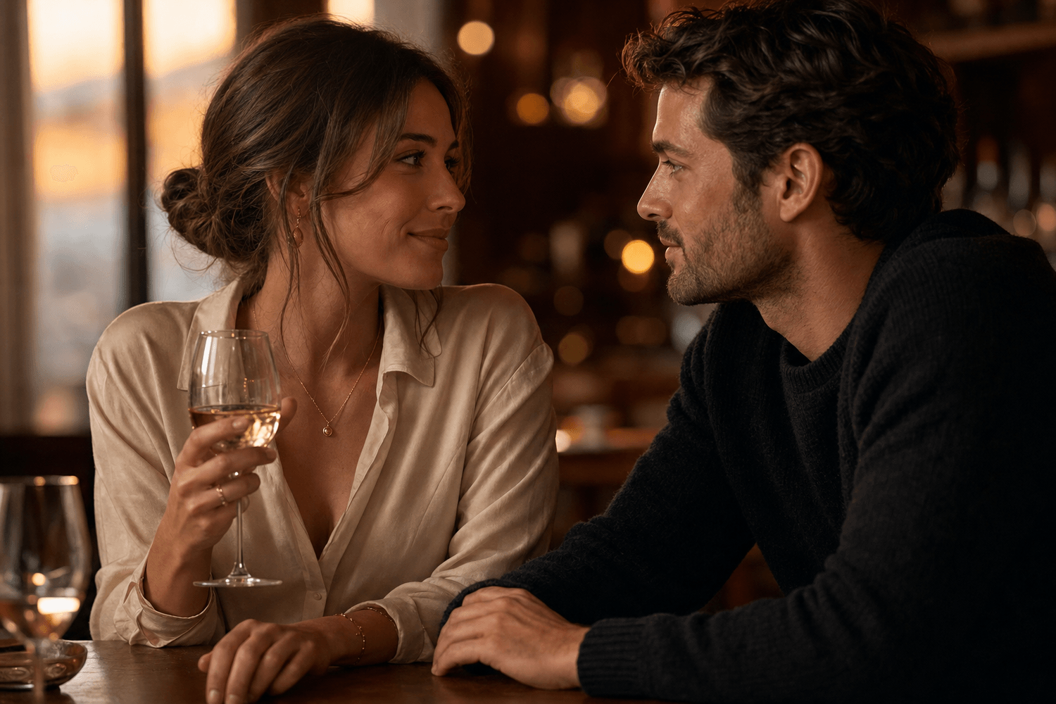 A man and woman flirting