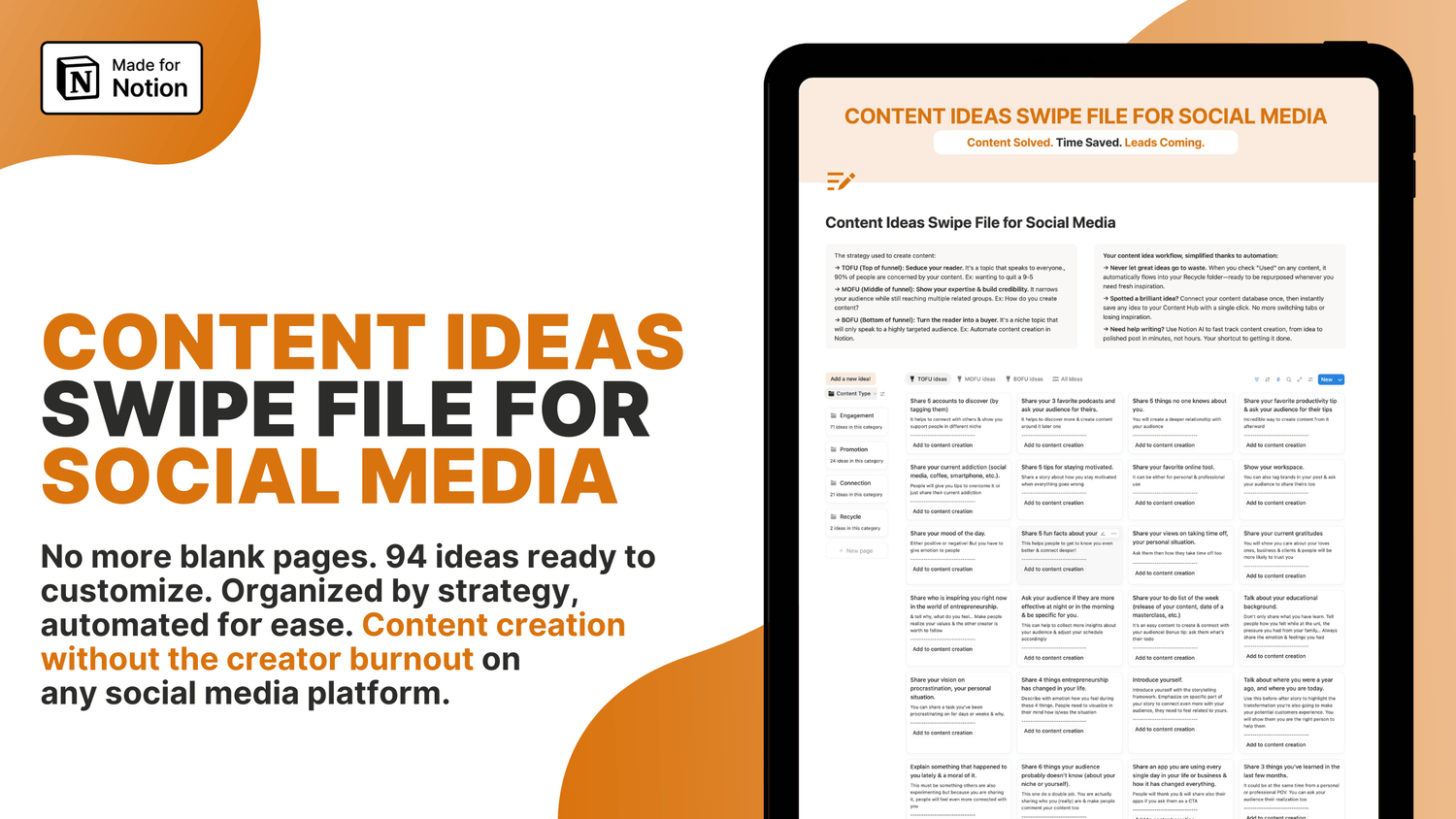 Content ideas swipe file for social