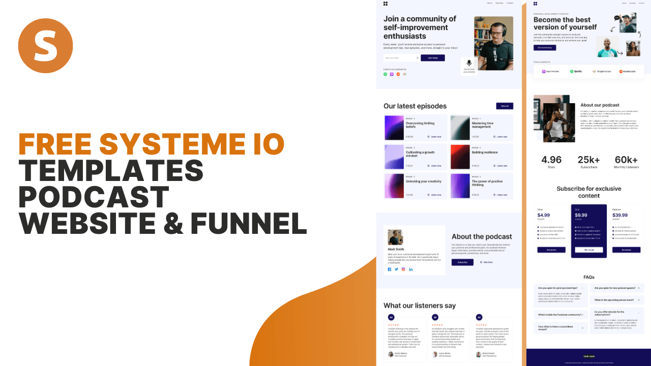 Free systeme io templates podcast website and funnel