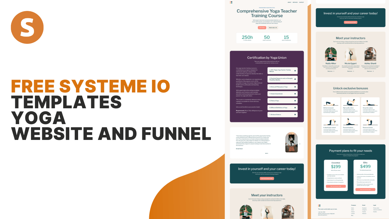 Free systeme io templates yoga website and funnel