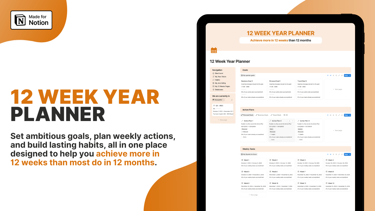 12 week year planner Notion Template