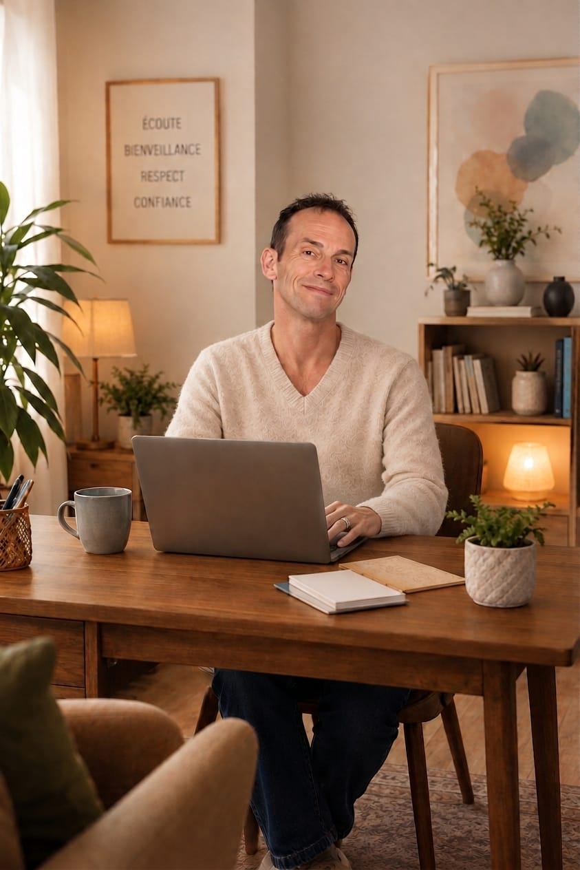 Vincent Vocat, thérapeute en Écoute Corporelle, à son bureau