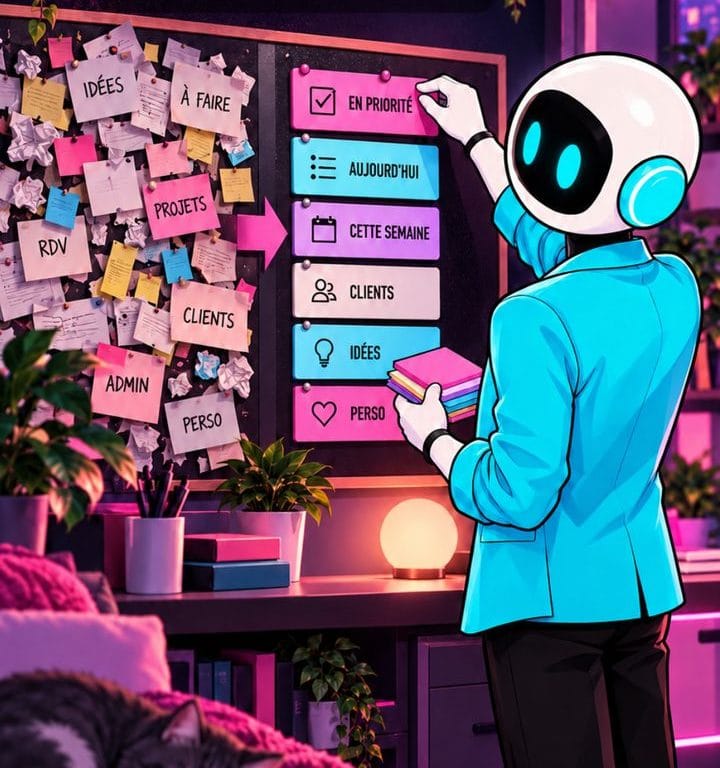 Le robot place des notes sur un tableau de planification