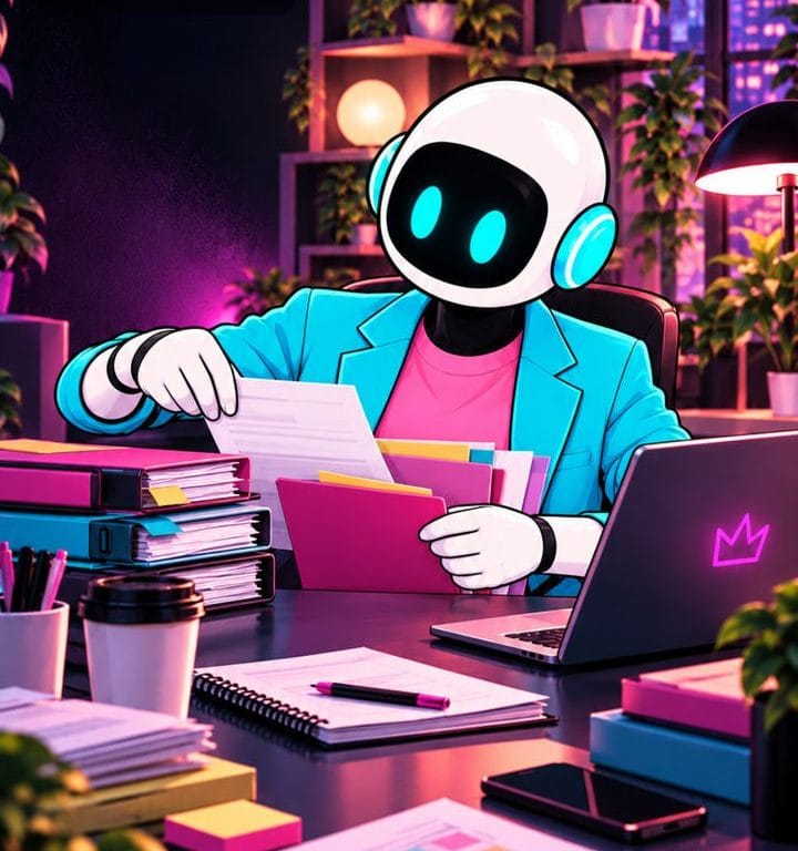 Le robot trie des documents à son bureau