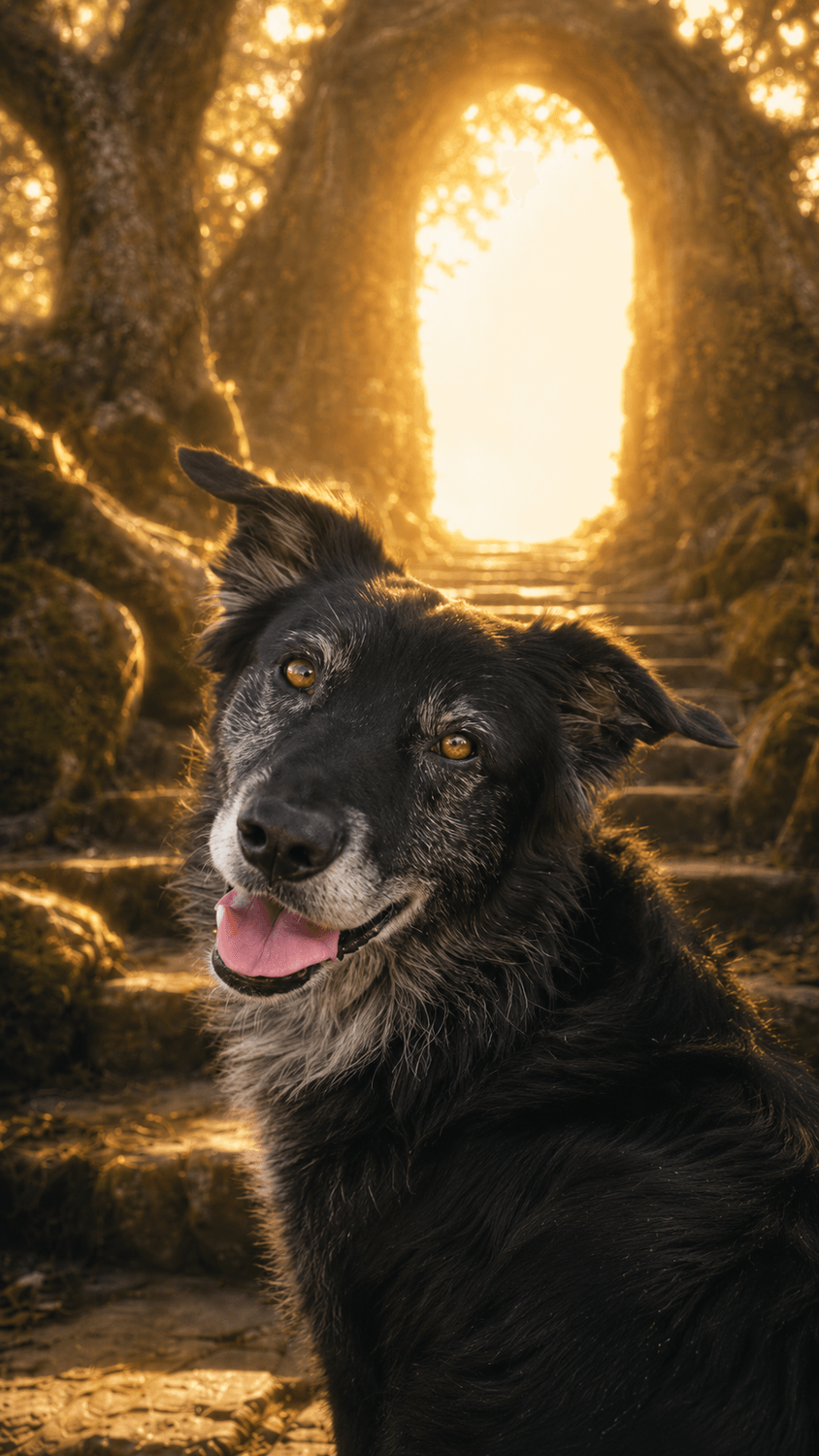 photorealistic dog closeup warm light
