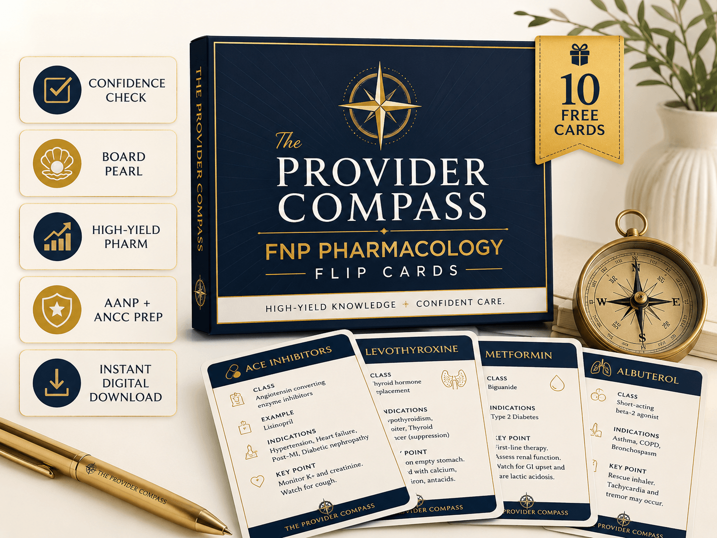 The Provider Compass free 10-card FNP pharmacology flip-card deck