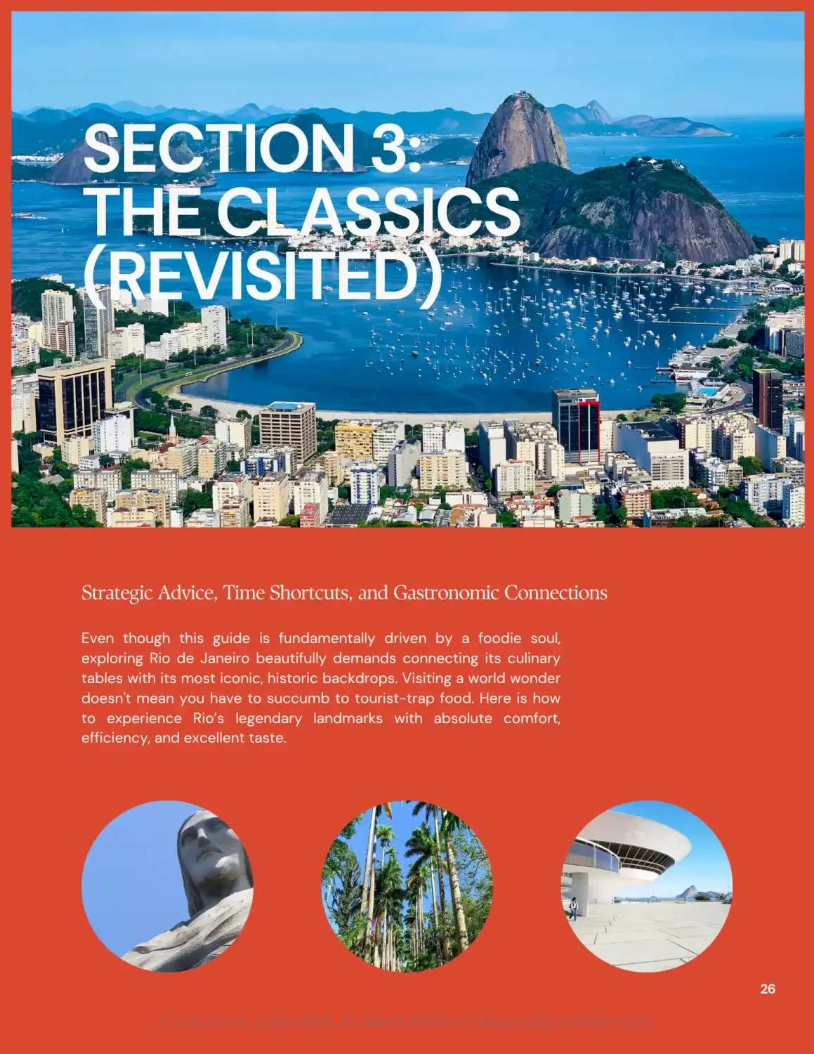 Rio de Janeiro Foodie Essentials guide interior — gastronomy connections to Christ the Redeemer, Sugarloaf Mountain, MAC Niterói, and Jardim Botânico
