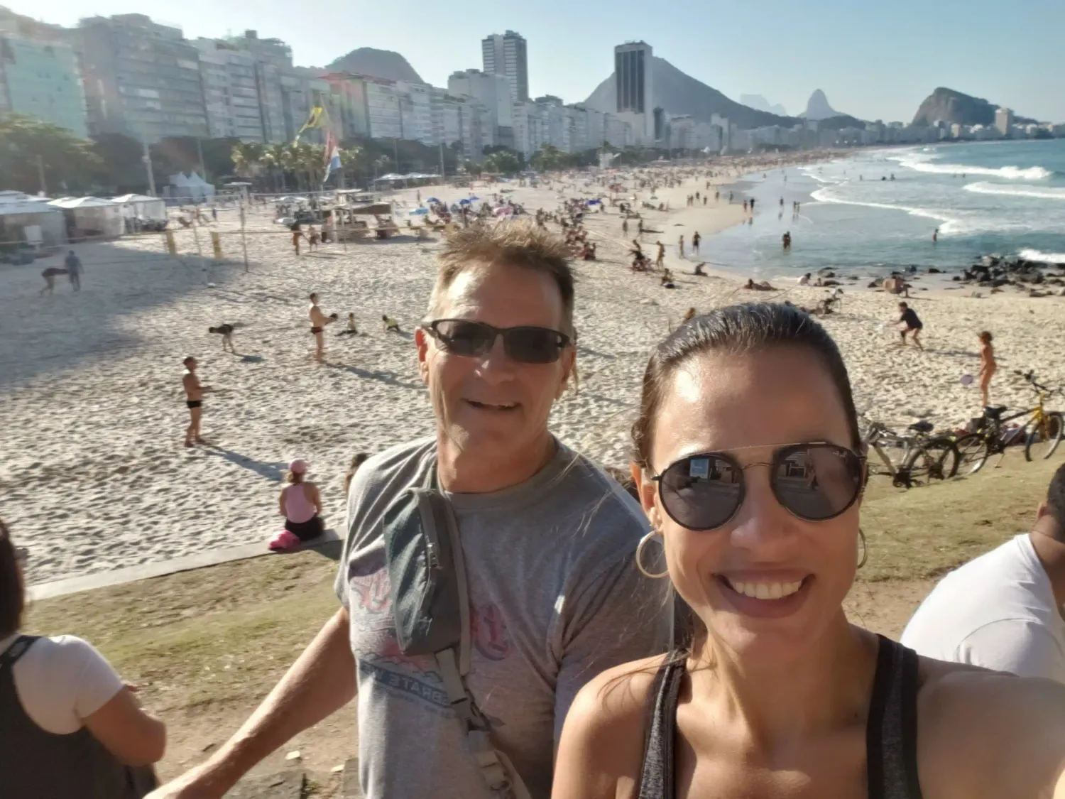 Michele on a bike ride along Arpoador and Ipanema beach