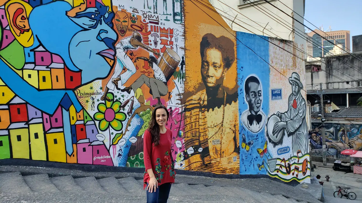 michele in pedra do sal steps with colorful mural behind