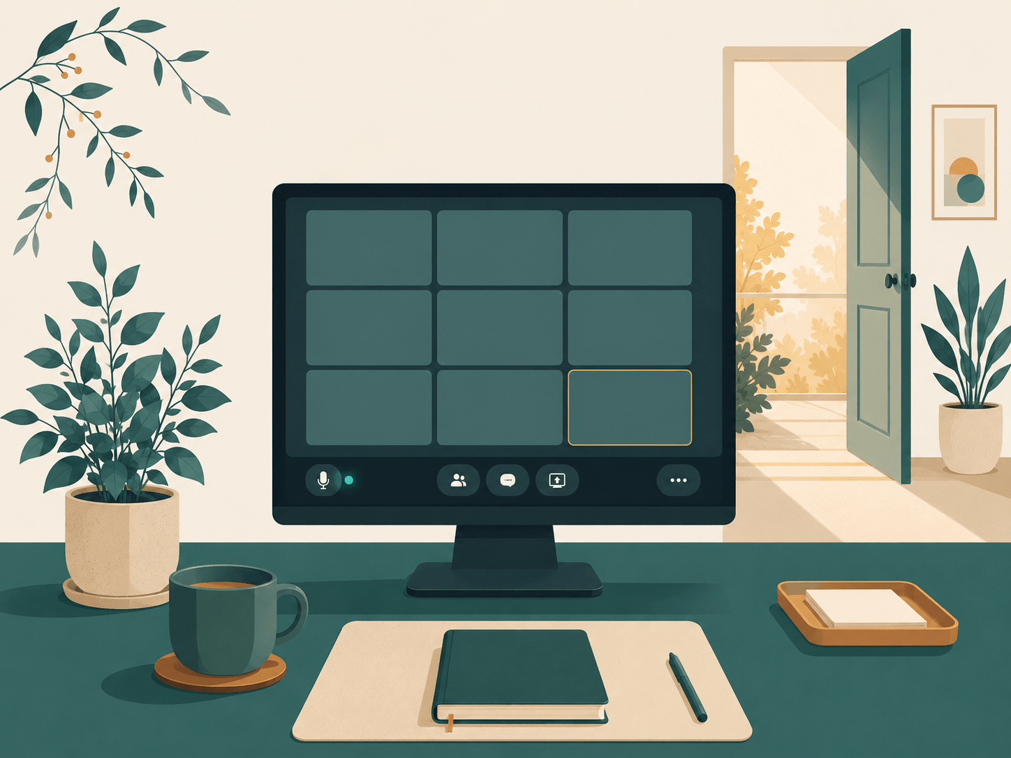 A calmer Tuesday — camera on, speaking on the call