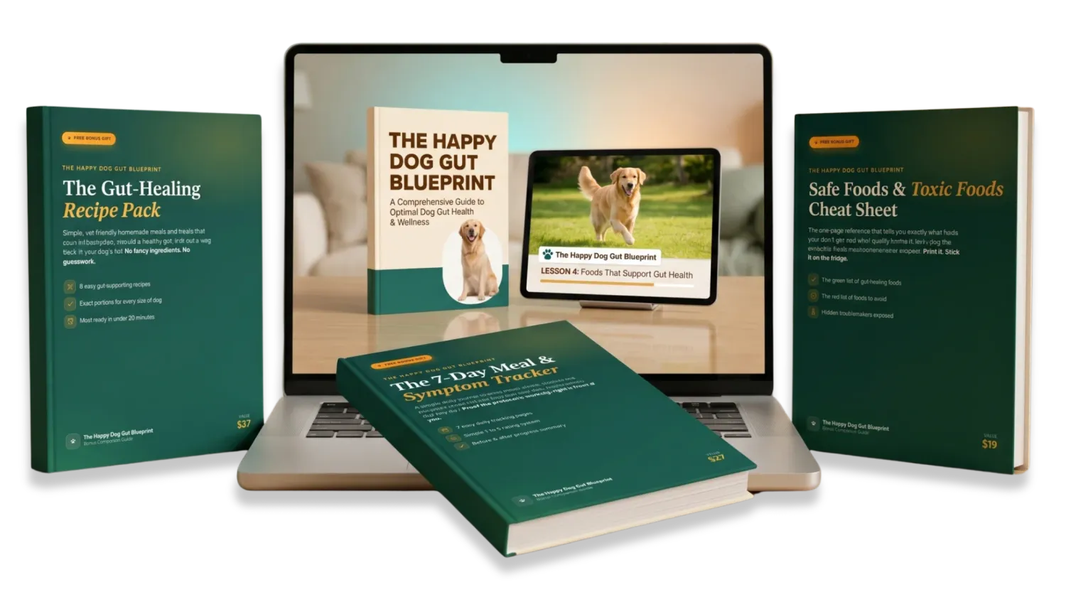 The Happy Dog Gut Blueprint complete bundle with 3 free bonuses