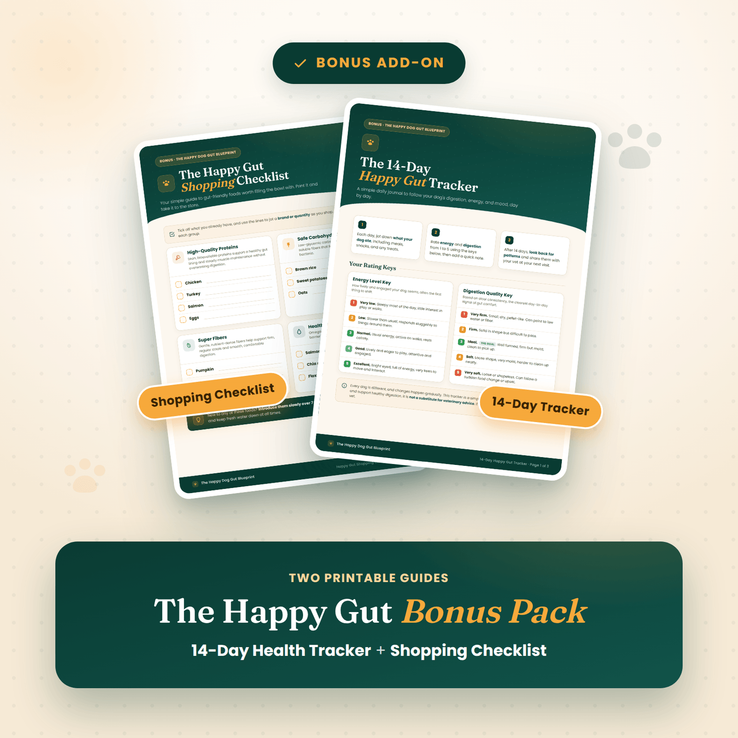 The Happy Gut Bonus Pack, 14-Day Health Tracker and Shopping Checklist