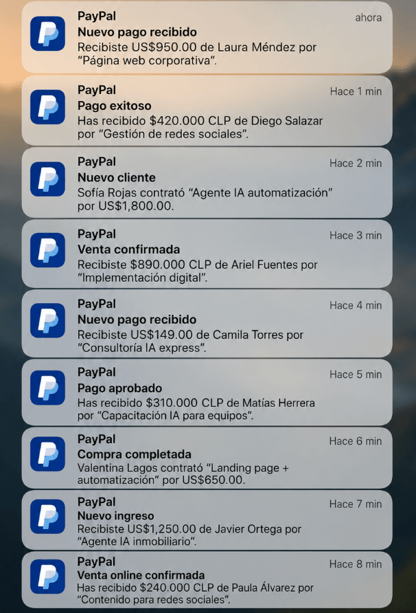 Notificación real de pago