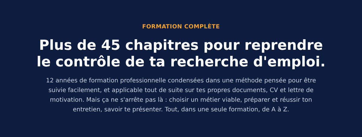 Formation complète de plus de 45 chapitres pour reprendre le contrôle de sa recherche d'emploi