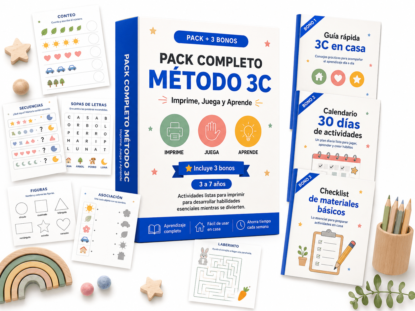 Pack Método 3C con actividades imprimibles para niños de 3 a 7 años