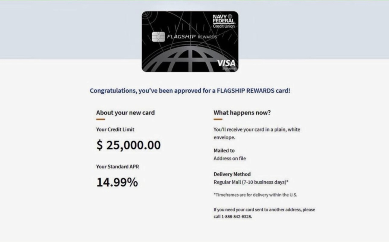 Client Navy Federal credit card approval screenshot