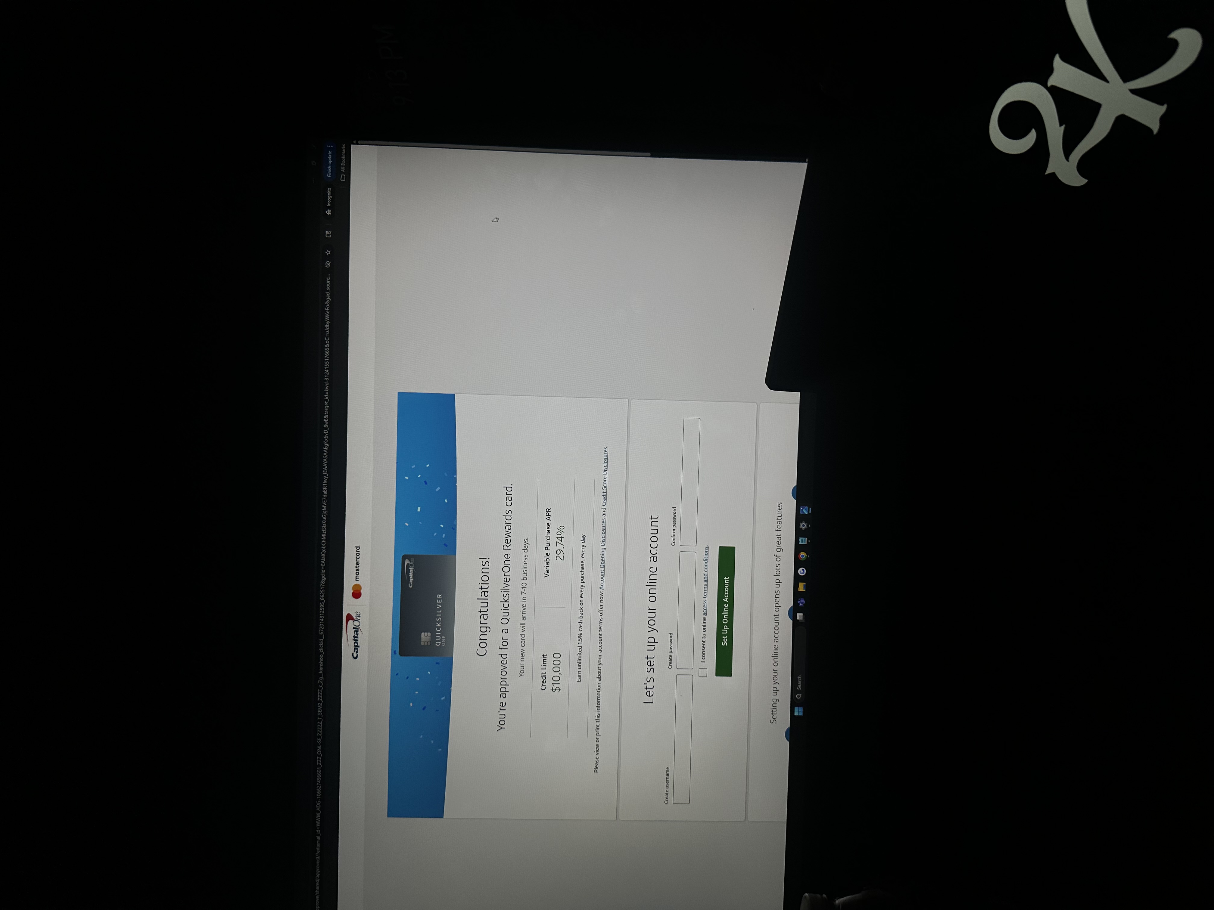 Client Capital One credit limit approval screenshot