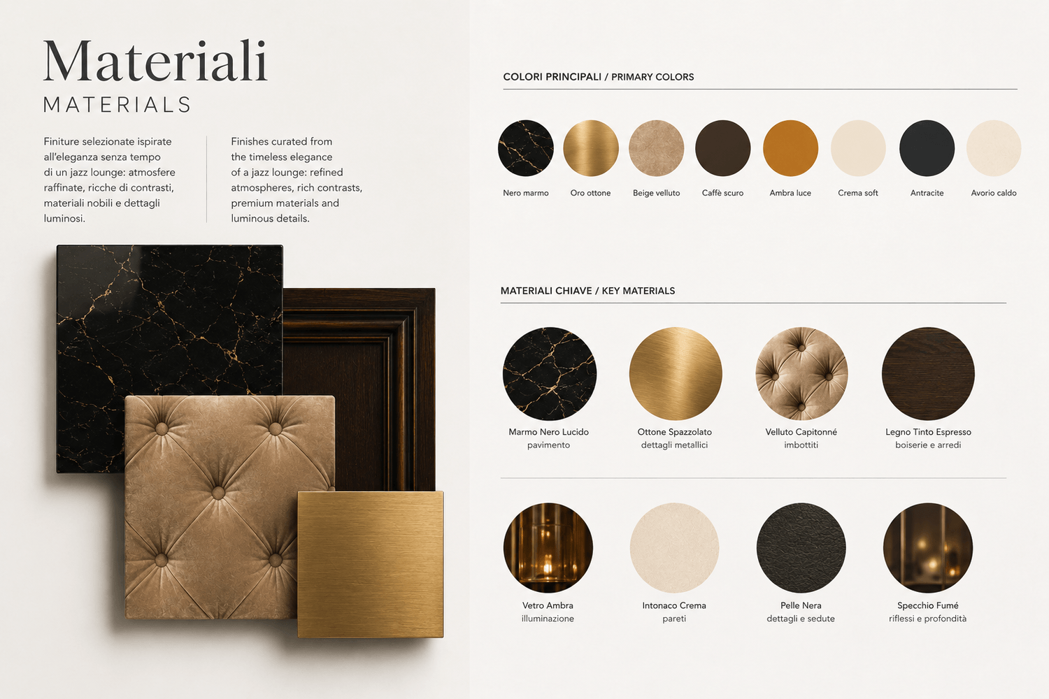 Materials and colors for the jazz lounge concept
