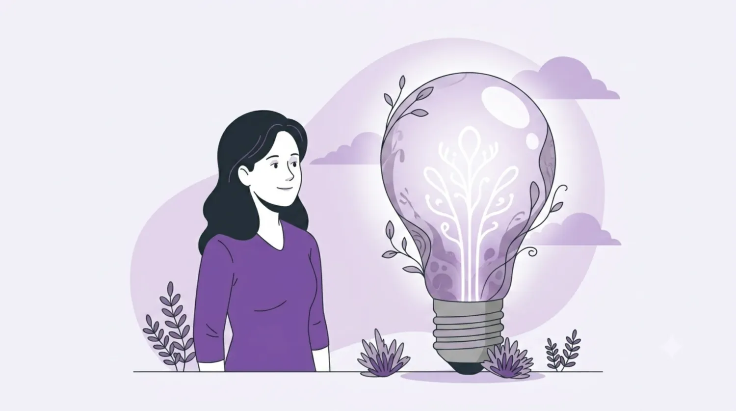 Illustration of Character looking at large lightbulb symbolising  understanding