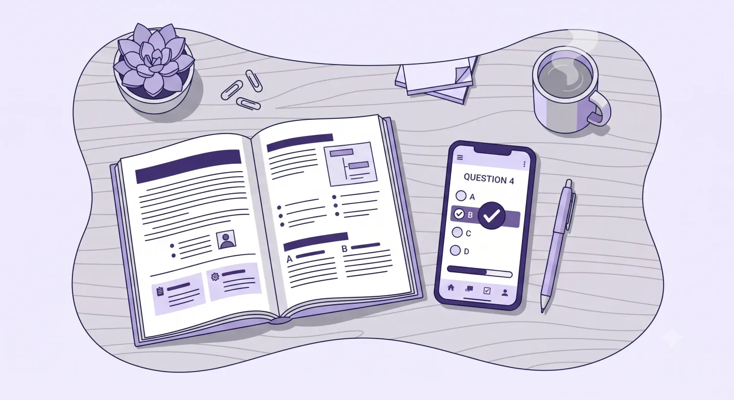 Theory test open book and phone app on table