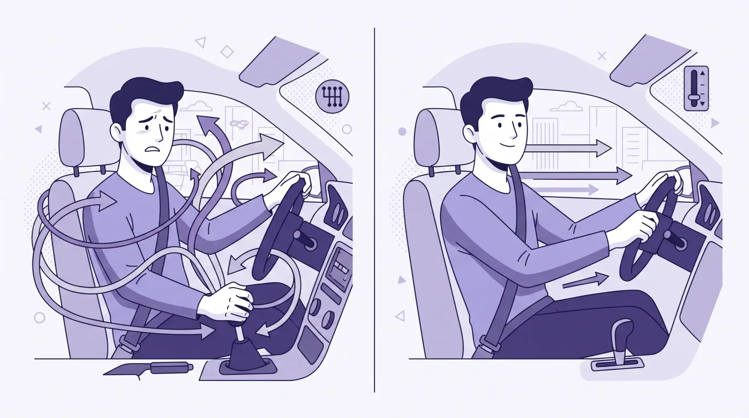 Driver confused by manual gearbox and clear about automatic gearbox
