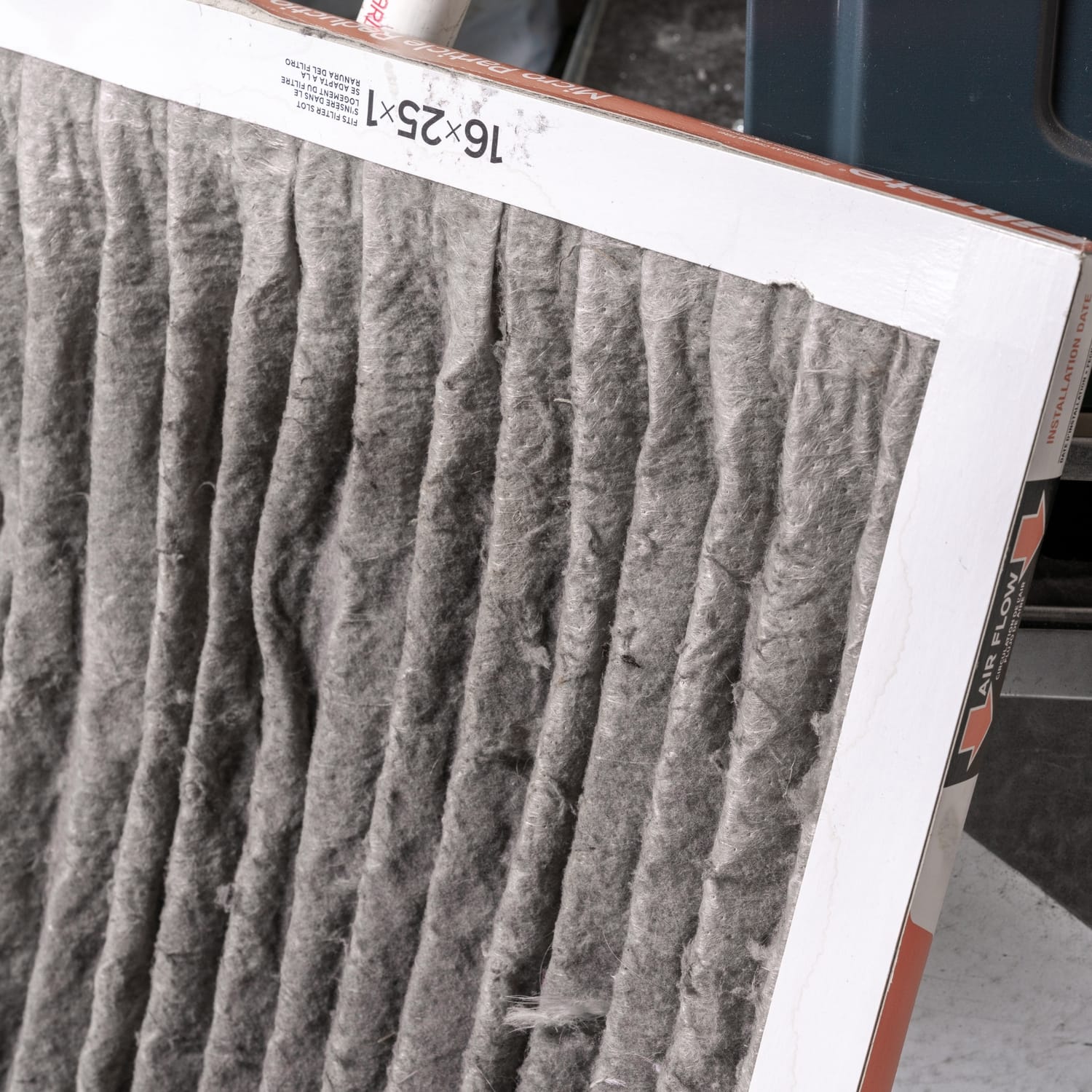 A real apartment AC filter, gray with dust after 6 months without a change.