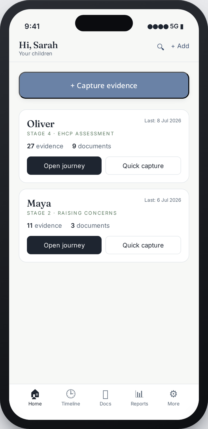 SENTracker add child screen